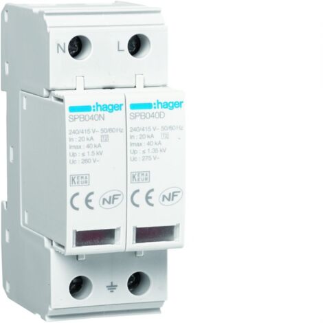 Parafoudre 2P T2 TNS/TT Uc 275V In 20kA Imax 40kA telesignalisation - HAGER SPB240R