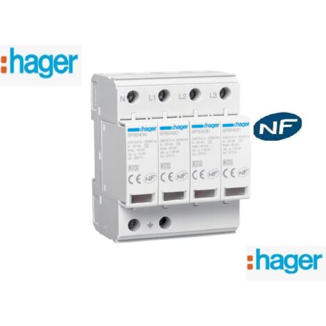 Parafoudre 4 Pôles débrochable 40kA type 2 avec voyant fin de vie HAGER SPB440
