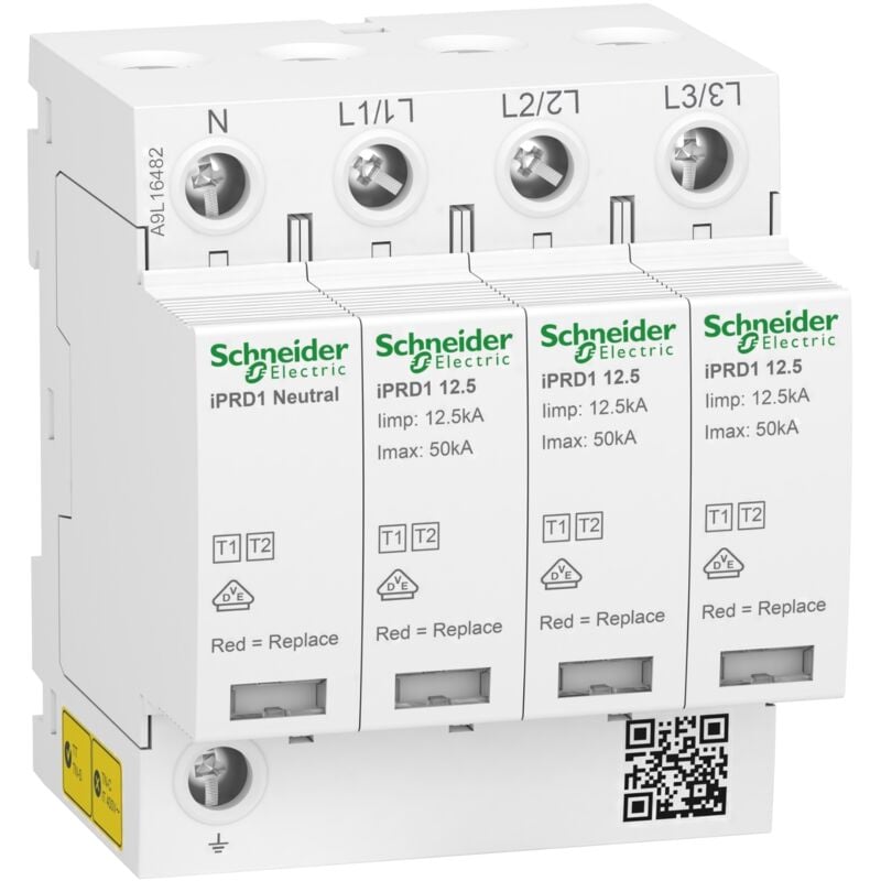 Schneider Electric - Acti9 Parafoudre iPRD1 12,5r - debro type1 - 3P+N - 350V - report signal - tt tn schneider A9L16482