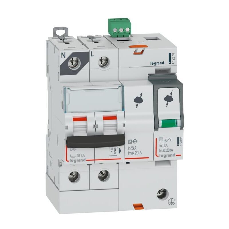Parafoudre avec protection de court-circuit intégrée type T2 Imax 20kA 1P+N 320V 4 modules Legrand 412210