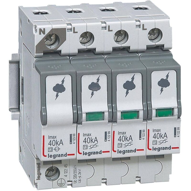 412245 Legrand - Parafoudre Triphasé + Neutre De Type 2 Débrochable - 40ka - Report De Signalisation