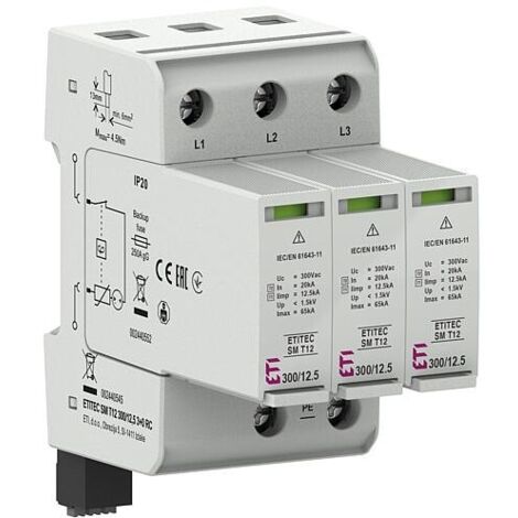Parafoudre combiné ETI ETITEC SM T12 300/12,5 3+0 RC, AMD