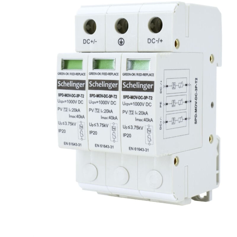 Schelinger - Parafoudre dc 3P 1000V - Classe T2 - 40kA - Rail din - IP20