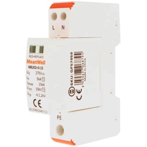 Parafoudre MeanWell type 2+3 T2+T3 1P+1P 1M 5 kA-15 kA 10 kV CA 275 V