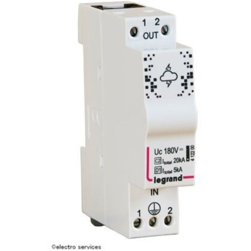 Parafoudre pour ligne téléphonique et ligne de communication 10kA à 20kA 180V maximum 1 module Legrand 412200