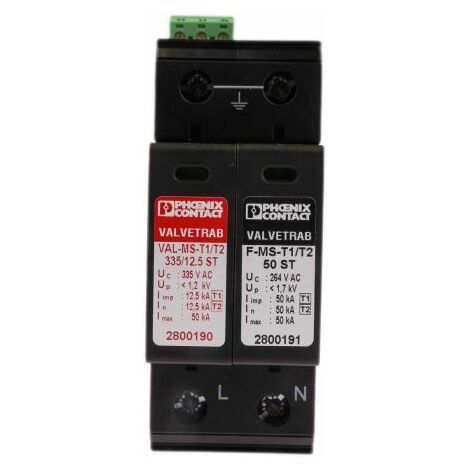 Parafoudre Phoenix Contact, 50kA, 250V c.a. 1 phase électrique, montage Rail DIN VAL-MS-T1/T2 335/12.5/1+1-FM ( Prix pour 1 )