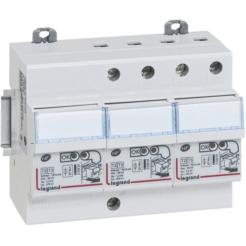 Parafoudre pour protection tableau d'abonné avec protection intégrée type2 Imax 12kA/pôle 3P+N 6 modules LEGRAND 003953
