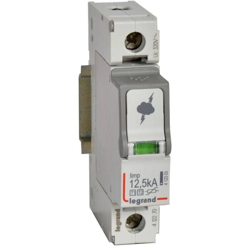 Parafoudre pour protection générale de tableau principal type T1 + type T2 Iimp 12,5kA par pôle -1 Pôle 1 module Legrand 412270