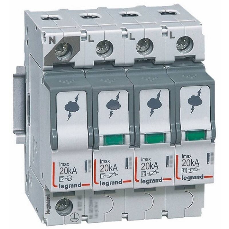 Parafoudre basse tension type T2 Imax 20kA/pôle 3P+N 320V 4 modules Legrand 412225
