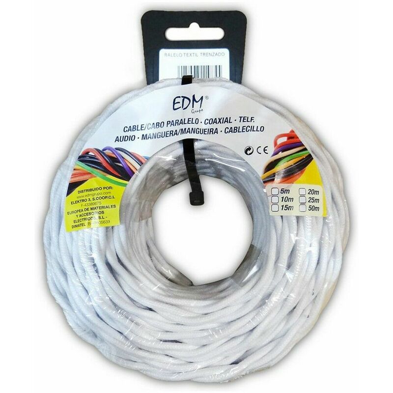 

Paralelo textil trenzado 2x1mm blanco 5mts - EDM