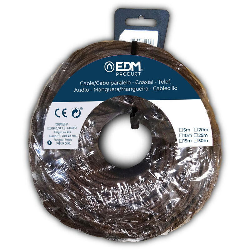 

Paralelo textil trenzado 2x1mm marron 25mts - EDM
