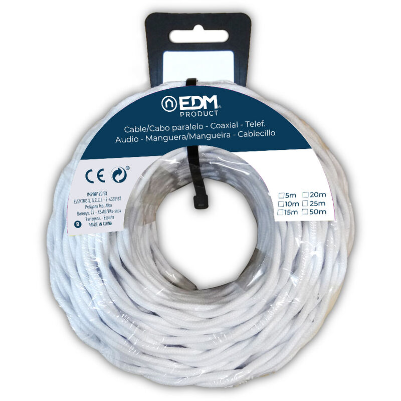 

Paralelo textil trenzado 3x2,5mm blanco 5mts - EDM