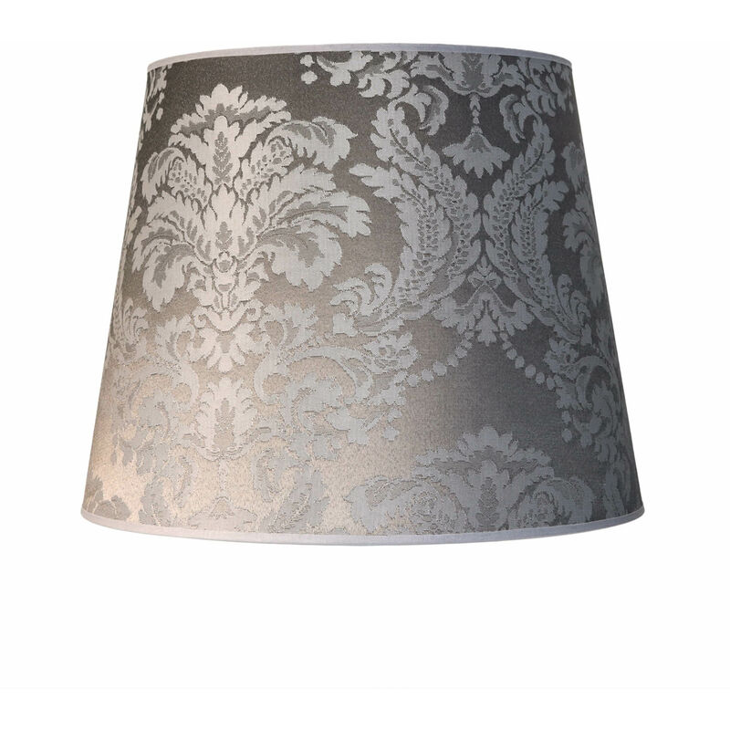 Image of Licht-erlebnisse - Paralume conico in stoffa color argento con elegante motivo barocco per Lampada da terra con attacco E27 willow - Argento