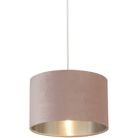Paralume Contemporaneo Tamburo Acciaio Rosa Tessuto Argento 1 Luce D28Cm