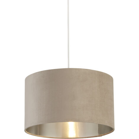 Paralume Contemporaneo Tamburo Tessuto Argento Tortora 1 Luce D38Cm