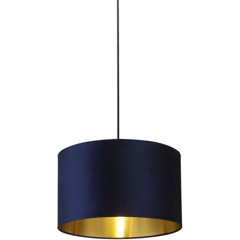 Paralume Contemporaneo Velluto Acciaio Blu Tessuto Oro 1 Luce B22/E14/E27