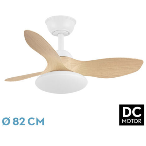 FABRILAMP Abrila - Ventilator DC PARAMO Weiß/Buche mit drei Flügeln mit 6 einstellbaren Geschwindigkeiten 3 Temperaturen de Licht wählbar Fernbedienung inklusive
