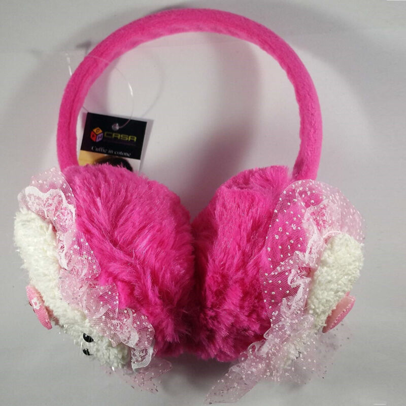 Trade Shop - Paraorecchie Fucsia Coniglietto Para Orecchie Vento Freddo Imbottite Ragazze -
