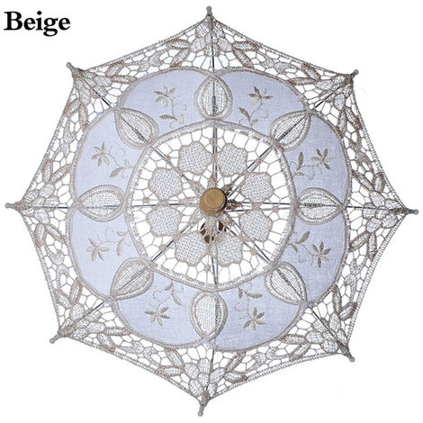 Parapluie de mariée en dentelle, en coton, Vintage, Parasol, broderie solaire, pour mariage, décoration, photographie, blanc, Beige, pare-soleil,Beige