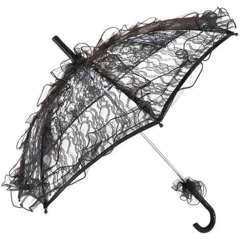 Parapluie de Mariée en Dentelle et Coton pour Cérémonie, Danse et Séance Photo (Noir)