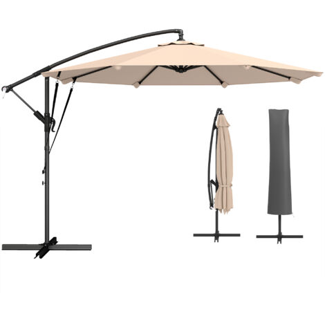 Parapluie décentré Ø3 m avec pied en croix et manivelle, en métal, polypropylène et polyester, couleur kaki