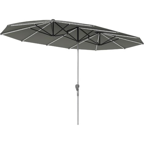 Parapluie double lumières solaires aluminium polyester UPF50+ UV abat-jour patio gris foncé