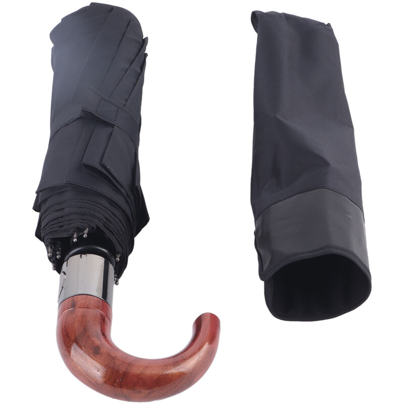 Parapluie pliant 10 baleines protection UV ouverture automatique fermeture anti-vent manche bois courbé sans colle pour homme femme