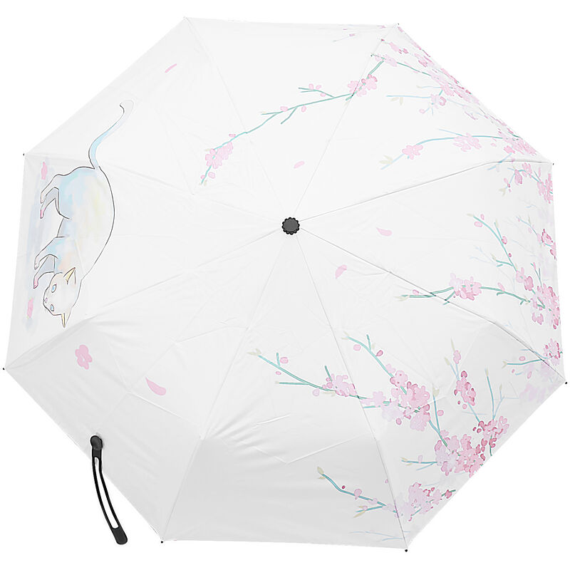Parapluie Soleil Pluie Trois Parapluie Pliant Beau Chat Femelle Parasol Cadeaux Quatre Saisons Chat Illustration Parapluie-Hiver