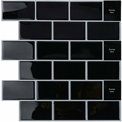 Paraschizzi adesivo per cucina e bagno, finte piastrelle adesive per pareti, paraschizzi adesivo bianco per cucina, piastrelle adesive in PVC 3D impermeabili per pareti, 4 pezzi (nero, 4 fogli)