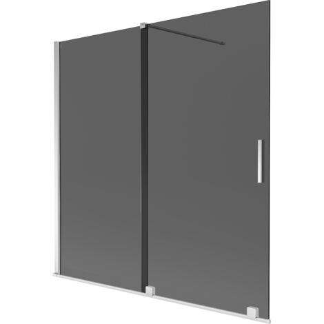 Paraschizzi per vasca da bagno Mexen Velar a 2 ante scorrevoli 160 x 150 cm, grafite, cromo - 896-160-000-41-01