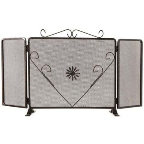 CASAÈ Parascintille per camino a schermo rettangolare in ferro battuto con decorazione Cuore -90 x h 50 cm