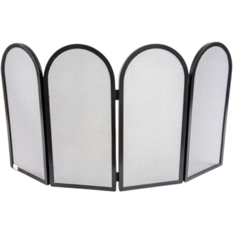 Parascintille camino quattro ante archi in ferro battuto nero 95x50 cm protezione sicurezza arredamento elegante