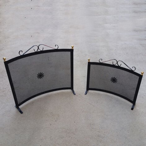 Parascintille in ferro anticato parafuoco per camino stufe curvo scegli la misura : piccolo 57x46h cm