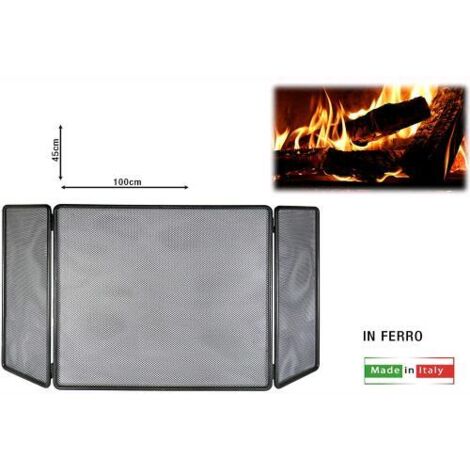 PARASCINTILLE in FERRO BATTUTO 3 ANTE 100x45H cm per camino
