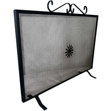 Parascintille in ferro quadrato nero con decoro per camino - 70xH50 cm