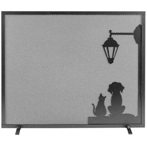 Parascintille per Camino 1 Anta 60x51cm in Ferro Verniciato Grigio Martellato