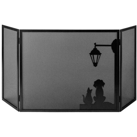 GIORDANOSHOP Parascintille per Camino 3 Ante 20+60+20 H50 in Ferro Verniciato Grigio Martellato