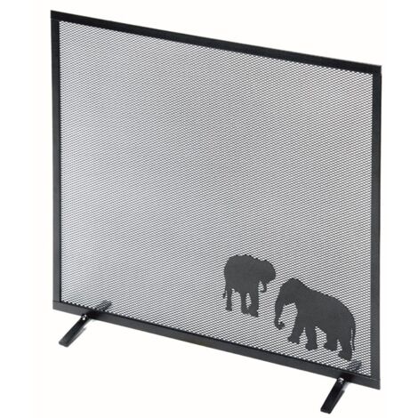 Parascintille per Camino 60x50 cm Decorazione Elefante in Ferro Verniciato Grigio Martellato
