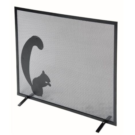 Parascintille per Camino 60x50 cm Decorazione Scoiattolo in Ferro Verniciato Grigio Martellato