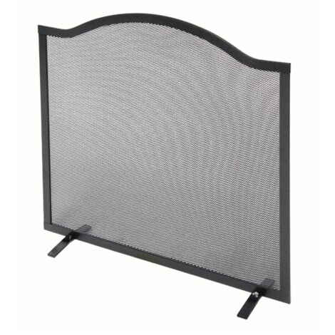 Parascintille per Camino 60x58 cm Bordo Superiore a Onda in Ferro Verniciato Grigio Martellato