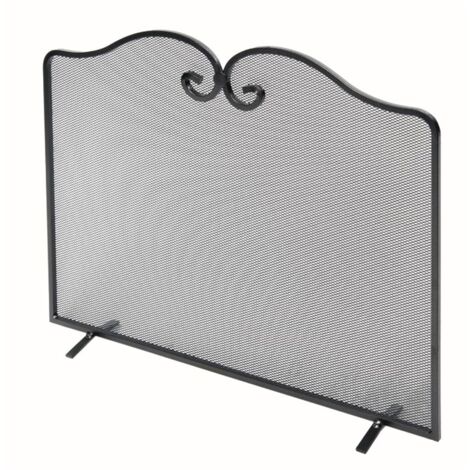 Parascintille per Camino 70x56 cm Bordo Superiore a Spirale doppia in Ferro Verniciato Grigio Martellato