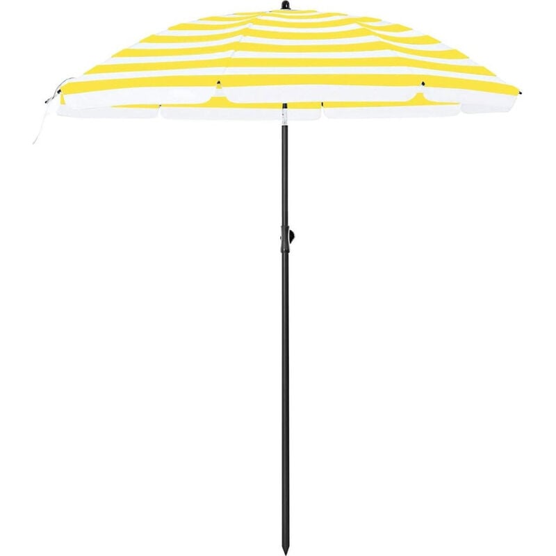 Parasol, 160 cm de diamètre, rond / octogonal en polyester, inclinable, avec sac de transport, rayures blanches et jaunes