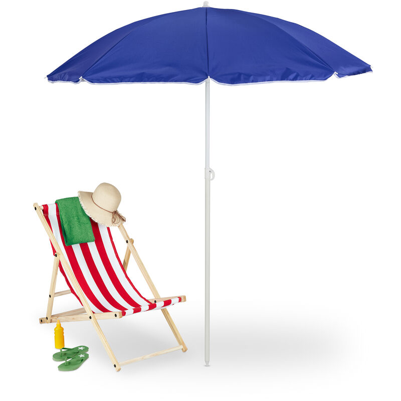 Parasol, diamètre 160 cm, inclinable, hauteur réglable, protection uv, sac de transport, plage & balcon, bleu - Relaxdays