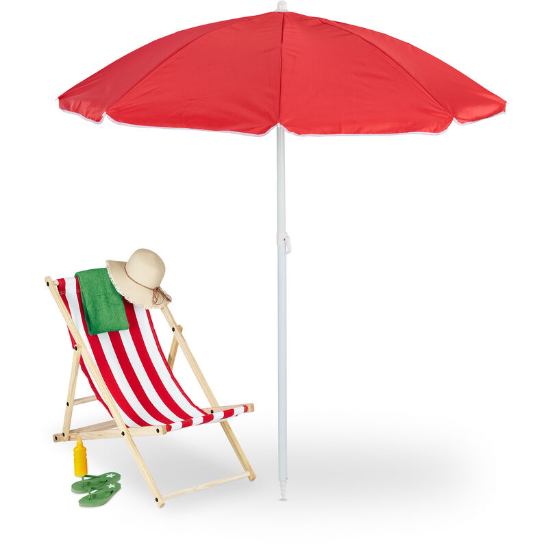 Parasol, diamètre 160 cm, inclinable, hauteur réglable, protection uv, sac de transport, plage & balcon, rouge - Relaxdays