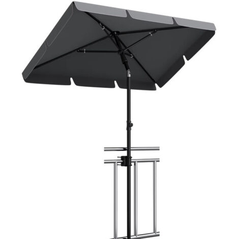 Parasol 200x125 cm, parasol de plage, hauteur réglable de 145 à 225 cm, pliable à 45° avec couverture, sans base, Gris
