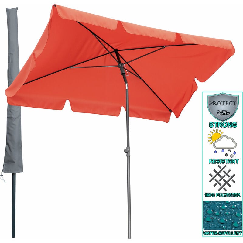 Parasol 2x1,25m rectangulaire avec housse de protection et dispositif rabattable rouge orange