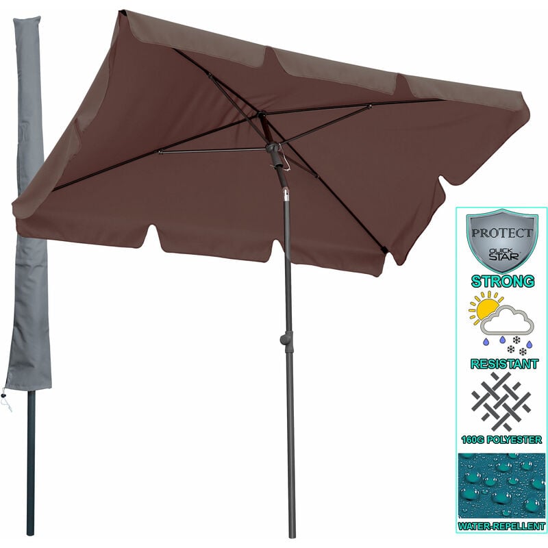 Quick-star - Parasol 2x1,25m rectangulaire avec housse de protection et dispositif rabattable beige-gris