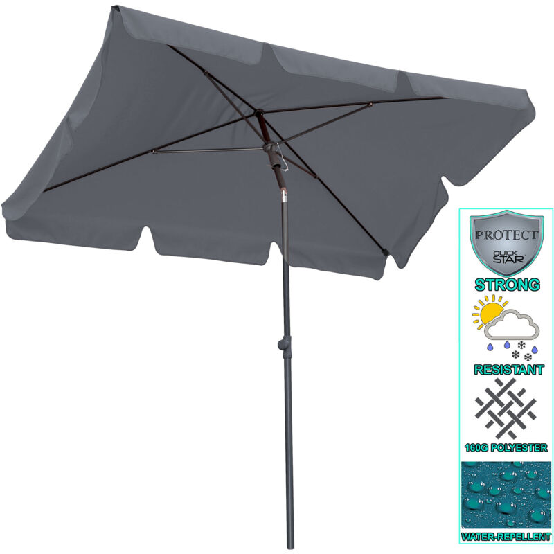 Parasol 2x1,25m rectangulaire avec volant et dispositif rabattable gris