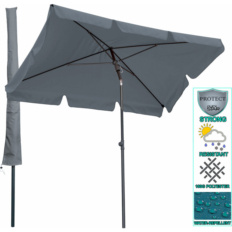 Quick-star - Parasol 2x1,25m rectangulaire avec housse de protection et dispositif de pliage gris