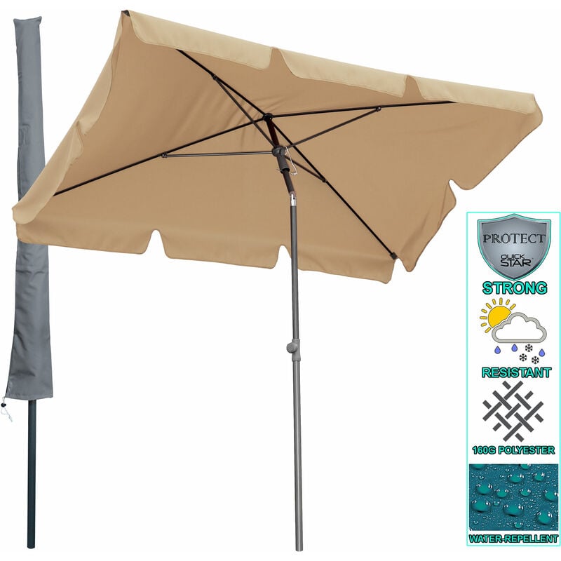 Quick-star - Parasol 2x1,25m rectangulaire avec housse de protection et mécanisme de pliage beige